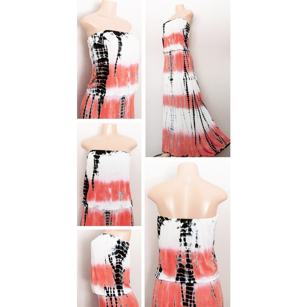 Tie Dye Soft Jersey Knit Boho Strapless Maxi Dress - Picture 2 of 8